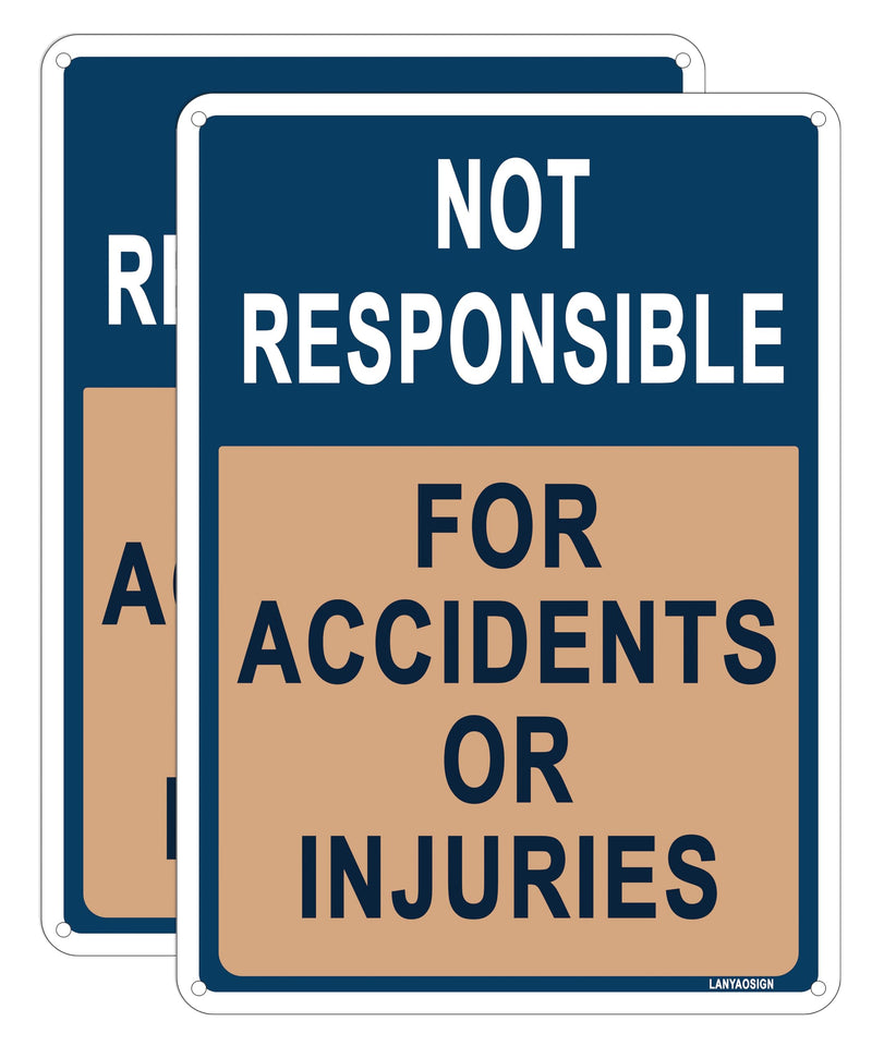 2 Pack Not Responsible for Accidents or Injuries Sign,Enter at Your Own Risk Warning Signs,10 x 7 inches Caution Safety Danger Signs,Rust Free Aluminum Sign,Weather Resistant,Outdoors Use