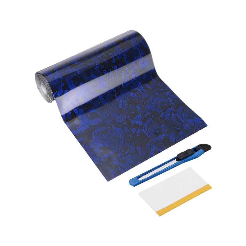 HARFINGTON 1 Set Carbon Fiber Vinyl Wrap 12" x 3.3ft PET Forged Self-Adhesive Car Sticker Waterproof Wrap Roll with Scraper Tool for DIY Decor Automotive Exterior Protection, Blue