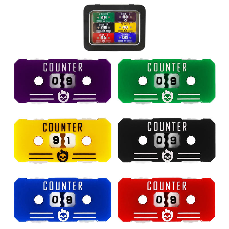[Australia - AusPower] - 6PCS Life Counter Set with Metal Box, Health Tracker Life Counters Twin Digits for Magic Card Games Accessories D&D RPG CCG TCG Tabletop Board Games A Color Matching-6pcs 