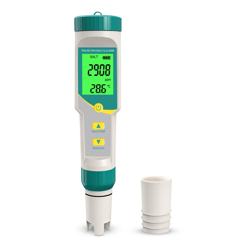 [Australia - AusPower] - 7 in 1 Digital Water Tester Pool Salt Tester Salinity, PH, TDS, EC, ORP TDS Meter, PH Meter for Water with LCD Backlit Testing Kits for Swimming Pool,Saltwater, Sea Water, Fish Tank 