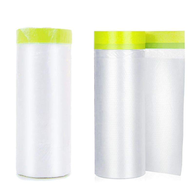 Pre-Taped Masking Film 2 Rolls 59" x 66' Automotive Painters Tape and Plastic Painting Film for Covering Cars Walls Windows and Floor Furniture Protection