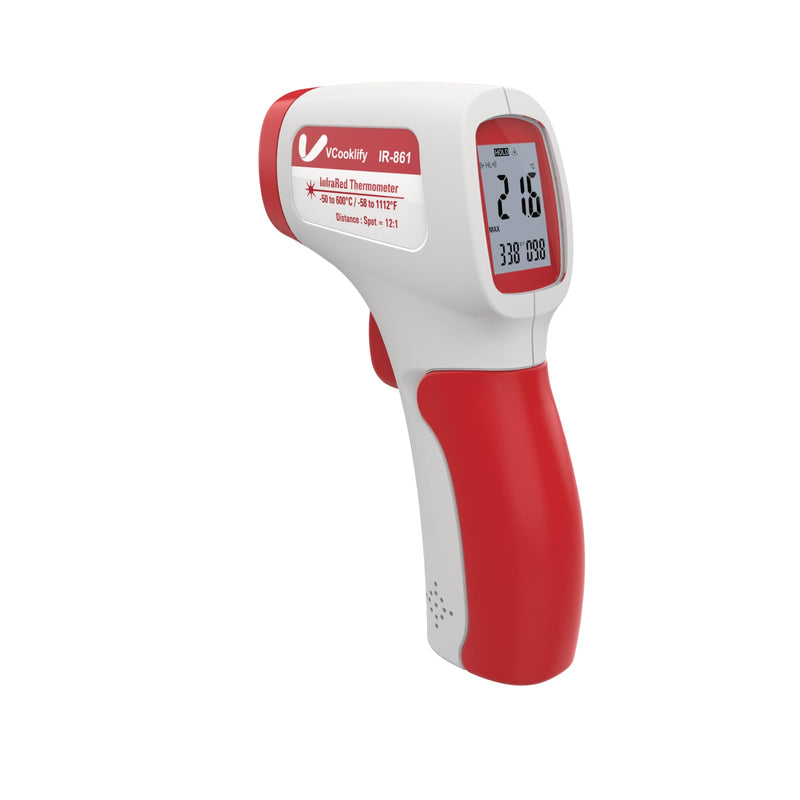 [Australia - AusPower] - DS12:1 VCooklify Laser Infrared Thermometer with Adjustable Emissivity & High/Low Temperature Alert for Automotive, Cooking & HVAC 