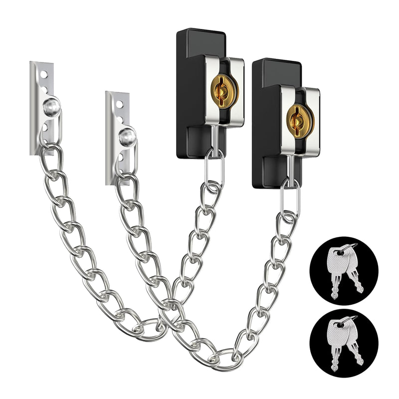 Door Chain Lock Heavy Duty, Security Heavy Duty Chain Door Latch for Front Door Inside Door with Key, Door Lock for Child, Puertas, Hotel, Bedroom,Window (Sliver,2 Pack) 2 Pack Silver