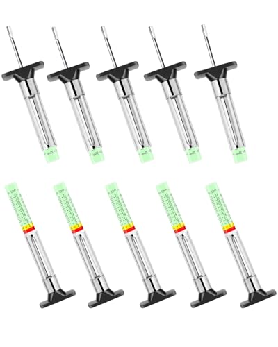 GODESON fluorescent color-coded tire tread depth gauge with pocket clip, 1/32-inch markings, glow-in-the-dark, pack of 10