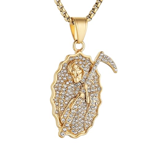 AsAlways Santa Muerte Necklace for Men, with 22"+2" Rolo Chain