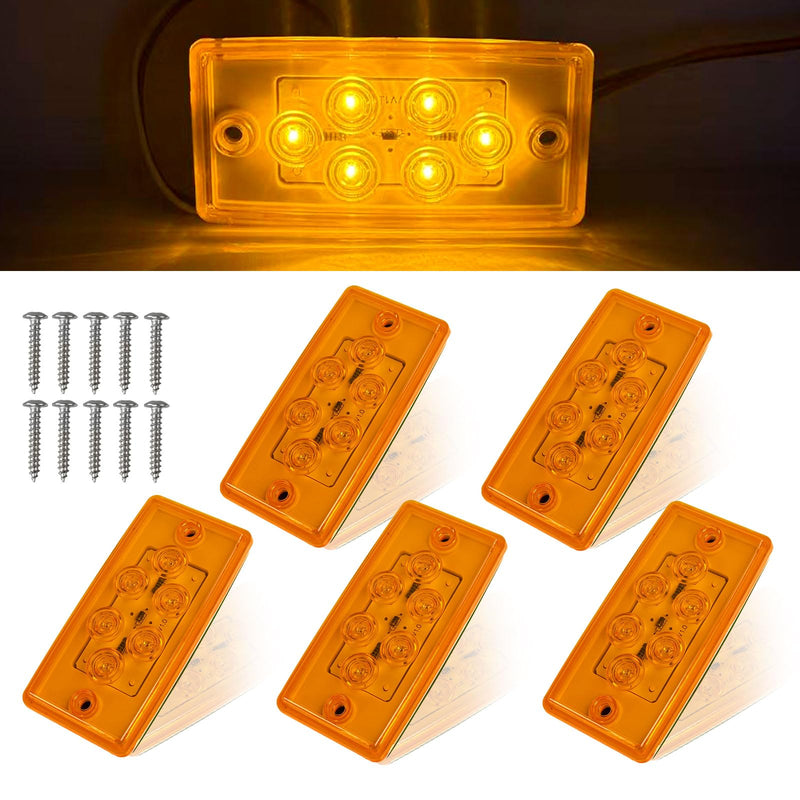 [Australia - AusPower] - 5pcs Rectangle 6 LED Amber Roof Top Clearance Marker Lights Cab Lights for Trucks Compatible with Freightliner/Volvo Heavy Duty Trucks & Trailers 