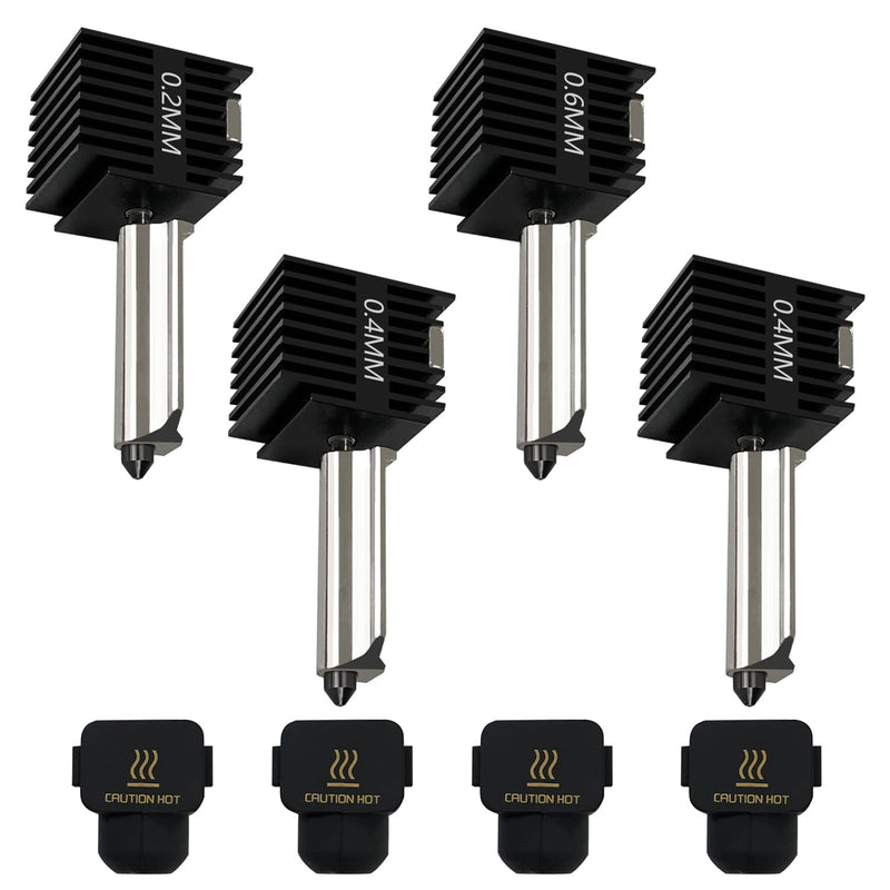 [Australia - AusPower] - HzdaDeve 4 Pack 0.2MM 0.4MM 0.6MM A1 Mini/A1 Hotend Print Head Hot End Kit Extruder Upgrade High-Temperature Hardened Steel Nozzle Silicone Cover Replacement with for Bambu Lab 3D Printer Accessories 4PK 