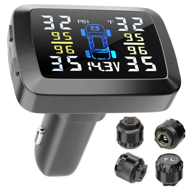 Tire Pressure Monitoring System 48s Fast Refresh TPMS with Strong Battery Easy Button Control Real Time Pressure Temperature Monitoring LCD Display 4 External Sensors for Cars SUVs Trucks 0–87 PSI