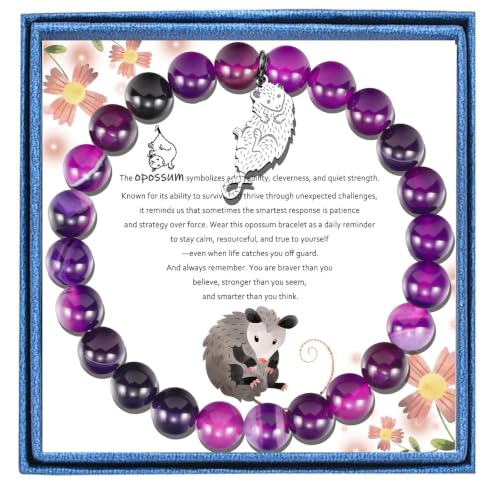 PARTNER Cute Possum Gifts Natural Stone Bracelet for Women Healing Crystal Wild Animal Opossum Charm Jewelry