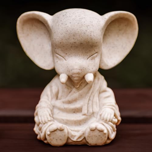 Cute Yoga Gift – Meditating Elephant Figurine - Sandstone Zen Sculpture - Home Decor Figurine, Desk Decor, Spiritual Decor, Feng Shui Decor for Patio, Balcony, Garden, Yard Housewarming Gift White Sandstone