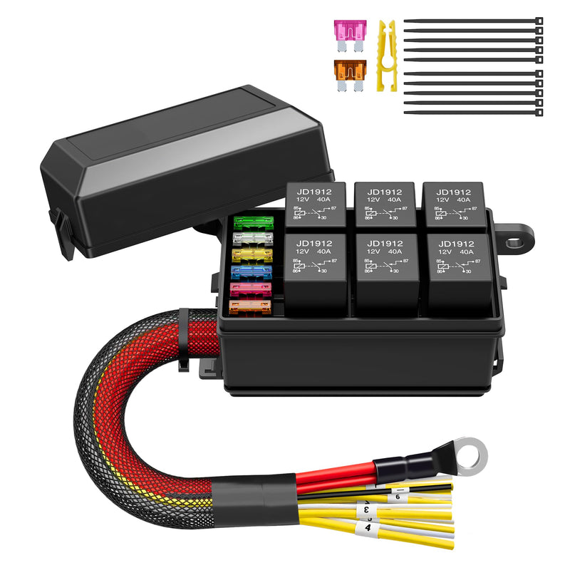 [Australia - AusPower] - 12V Fuse Relay Box 6 Way Pre-Wired Waterproof Relay Box 6 Slot ATC/ATO Fuse Relay Block Universal Relay Panel for Automotive Car Marine Boat 