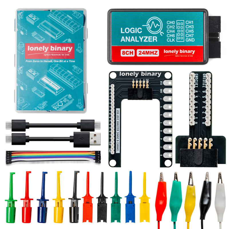 [Australia - AusPower] - Logic Analyzer 8 Channels 24MHz USB Kit with Base Module, Breadboard Breakout Board, USB-A & Type-C Cables, Test Clips, Alligator Clips Compatible with Arduino ESP32 STEM DIY Projects 
