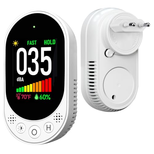 LSENLTY Decibel Meter, Decibel Meter for Wall Socket, Sound Level Meter with Data Hold, Max/Min Display, Fast/Slow Response Time, Temperature & Humidity Measurement, Pack of 1