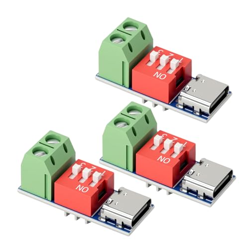 USB-C PD Trigger Board Module, PD/QC Decoy Board with DIP Switch for 5V/9V/12V/15V/20V Quick Charge, Power Delivery Boost Module, Compatible with PD3.0/2.0 & QC (Pack of 3) 3 pieces