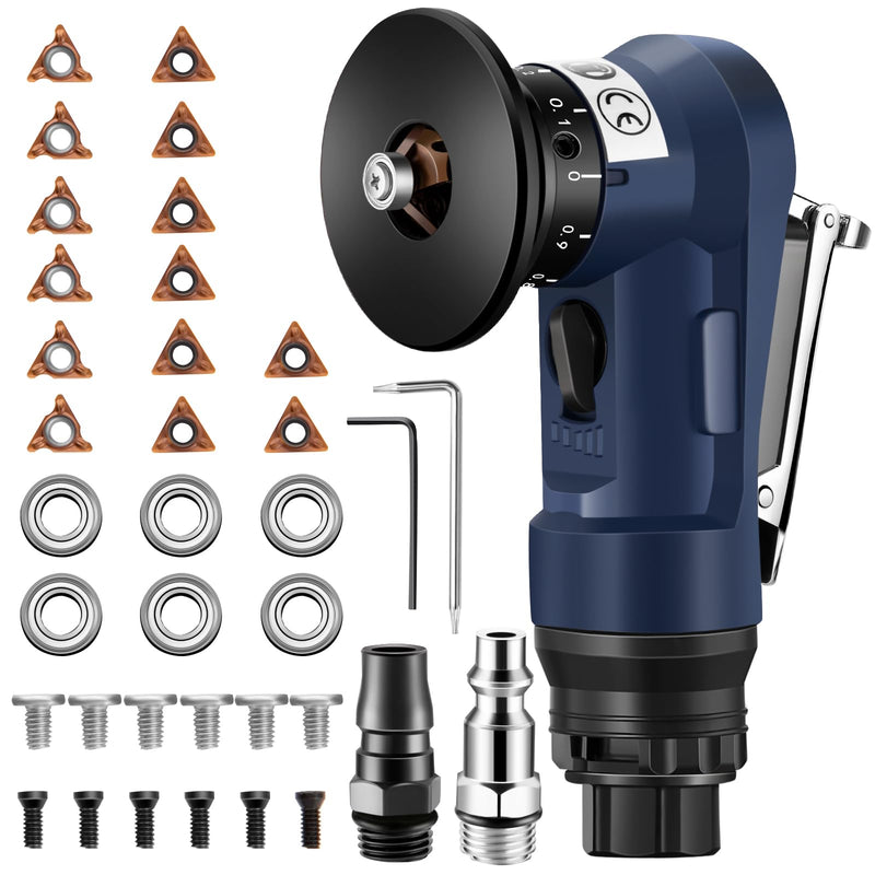 Pneumatic Chamfering Tool, 30000 RPM Air Chamfer Tool with 6 Bearings & Complete Screw Kit for Deburring & Beveling, Includes 8 C & 6 R Blades, 45°, 1/4" Air Inlet for Metal, Wood, PVC, Acrylic Blue
