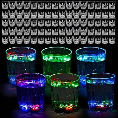 100 Pack Led Light Up Shot Glasses Glow in the Dark Shot Glasses Color Changing Shot Glasse for Adults Party Birthday Bar Valentine Halloween Weddings Supplies