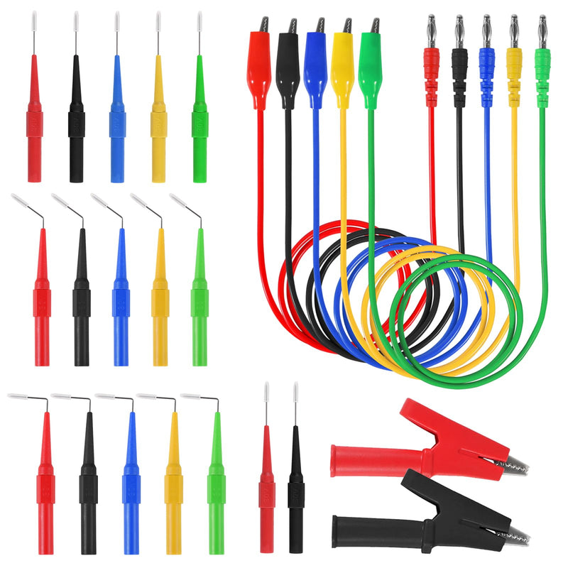 [Australia - AusPower] - 24pcs Back Probe Kit, Banana Plug to Copper Alligator Clips Automotive Test Leads Set, Back Probe Pins Extended Length Probes for Multimeter, Circuit Diagnosis & Automotive Testing 