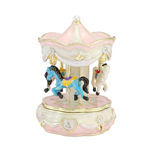Carousel Shape Trinket Box Hinge Hand-Painted Small Jewelry Boxes Enamel Craft Christmas Gift for Women