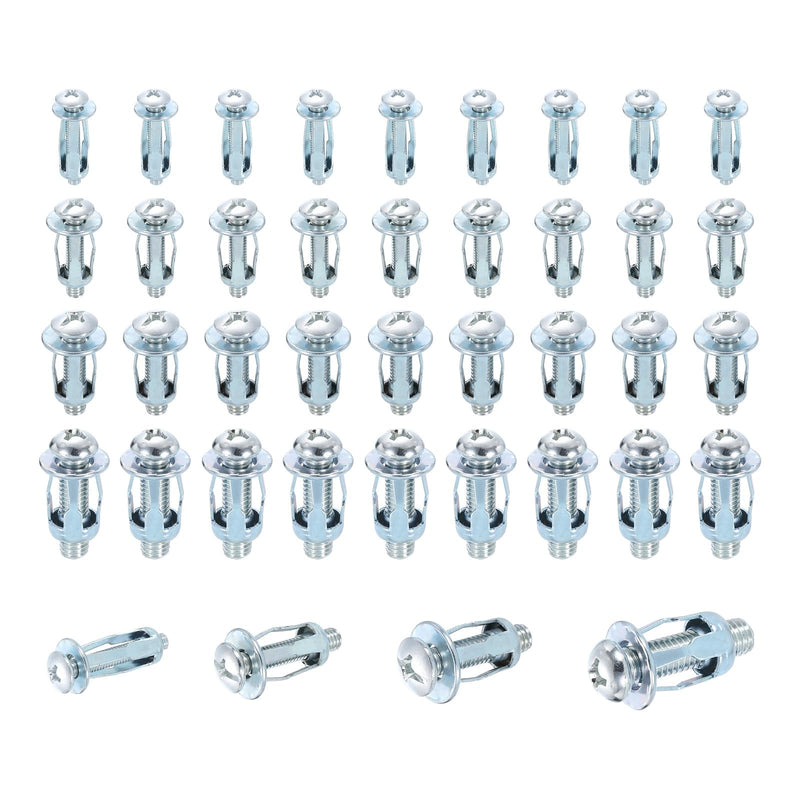 [Australia - AusPower] - uxcell 40 Set M4 M5 M6 M8 Jack Nuts, Carbon Steel Zinc Finish Expansion Screw Petal Nut, Multi-Grip Insert Rivet Nut Fasteners for Hollow Wall Iron Skin Line Use in Thin Soft Wall, Silver 