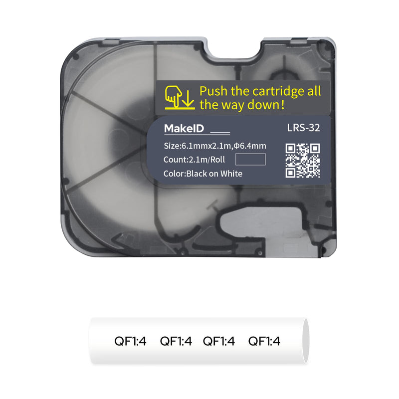 MakeID P31S & P31 Heat Shrink Wire and Cable Labels with Ribbon Label Maker – 3:1 Shrink Ratio, Cable Marking in Electrical, Automotive, and Industrial Environments, 0.24" Dia, Black on White 0.24"Dia x 7ft L