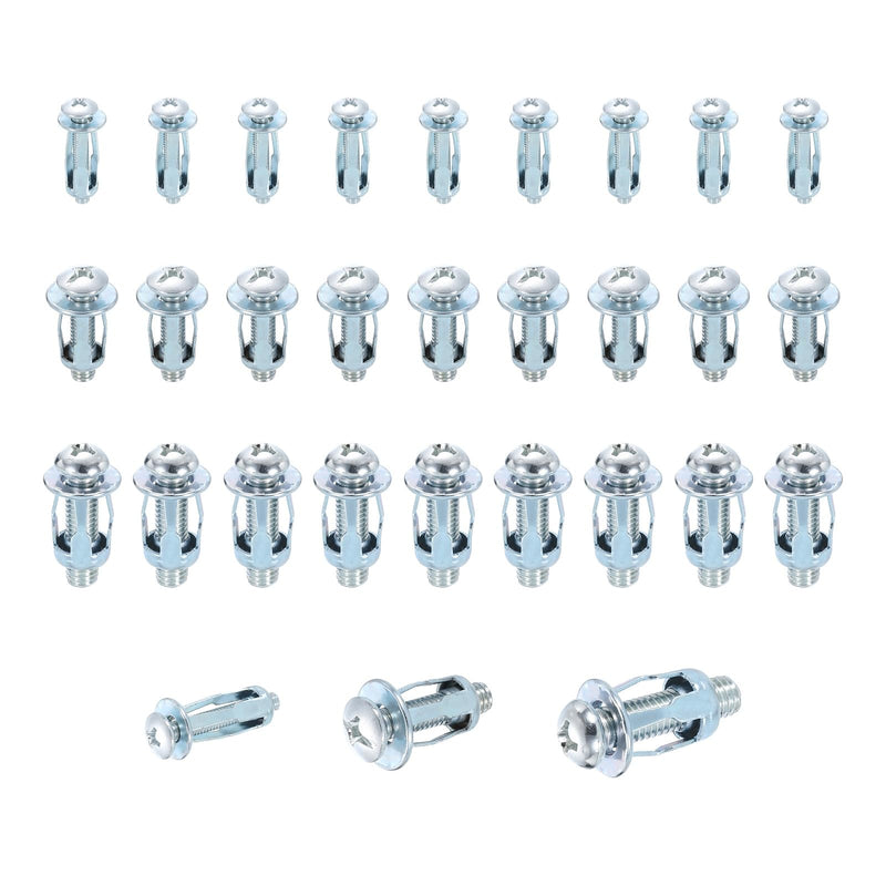 [Australia - AusPower] - uxcell 30 Set M4 M6 M8 Jack Nuts, Carbon Steel Zinc Finish Expansion Screw Petal Nut, Multi-Grip Insert Rivet Nut Fasteners for Hollow Wall Iron Skin Line Use in Thin Soft Wall, Silver 