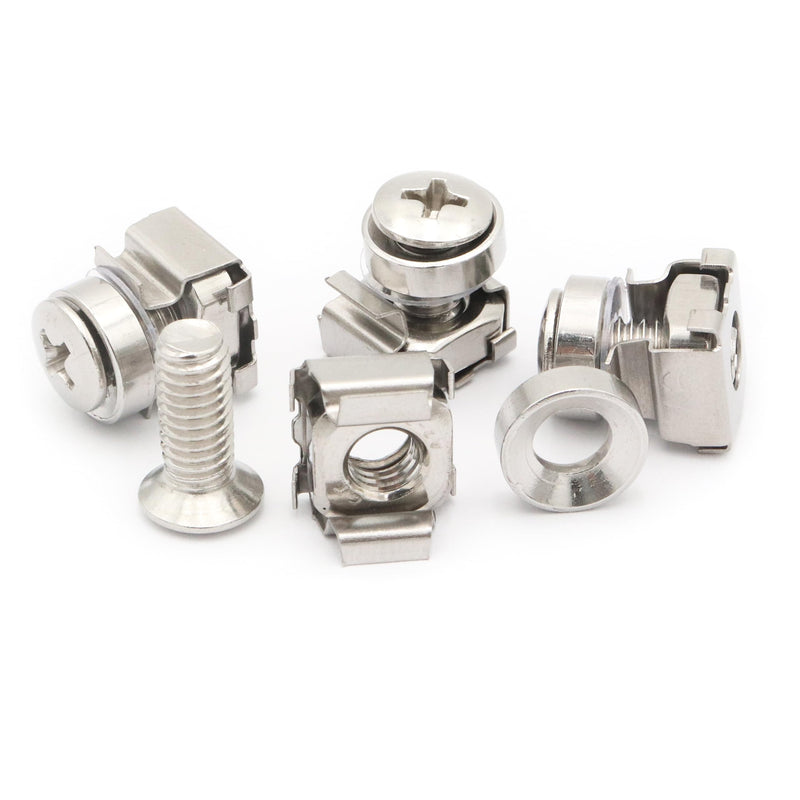 [Australia - AusPower] - 50 Pack Rack Mount Screws and Cage Nuts Assortment Kit, M6 x 16 mm Screws and Nuts Combination, with Washers, 304 Stainless Steel, (Silver) 