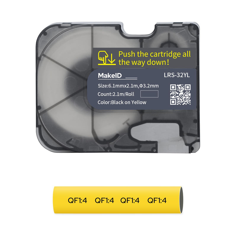 [Australia - AusPower] - MakeID P31S & P31 Heat Shrink Wire and Cable Labels with Ribbon Label Maker – 3:1 Shrink Ratio, Cable Marking in Electrical, Automotive, and Industrial Environments, 0.24" Dia, Black on Yellow 0.24"Dia x 7ft L 