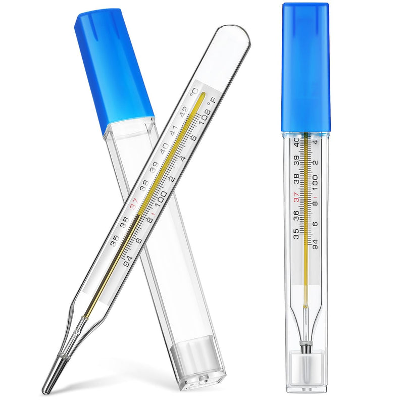 [Australia - AusPower] - Glass Body Temperature Gauge - 2pcs Underarm Temperature Gauges with Dual Scale ℃&℉ - General Use Temp Checker Testing Tools for Adults Kids Accurate Fever Test Device Clinical 