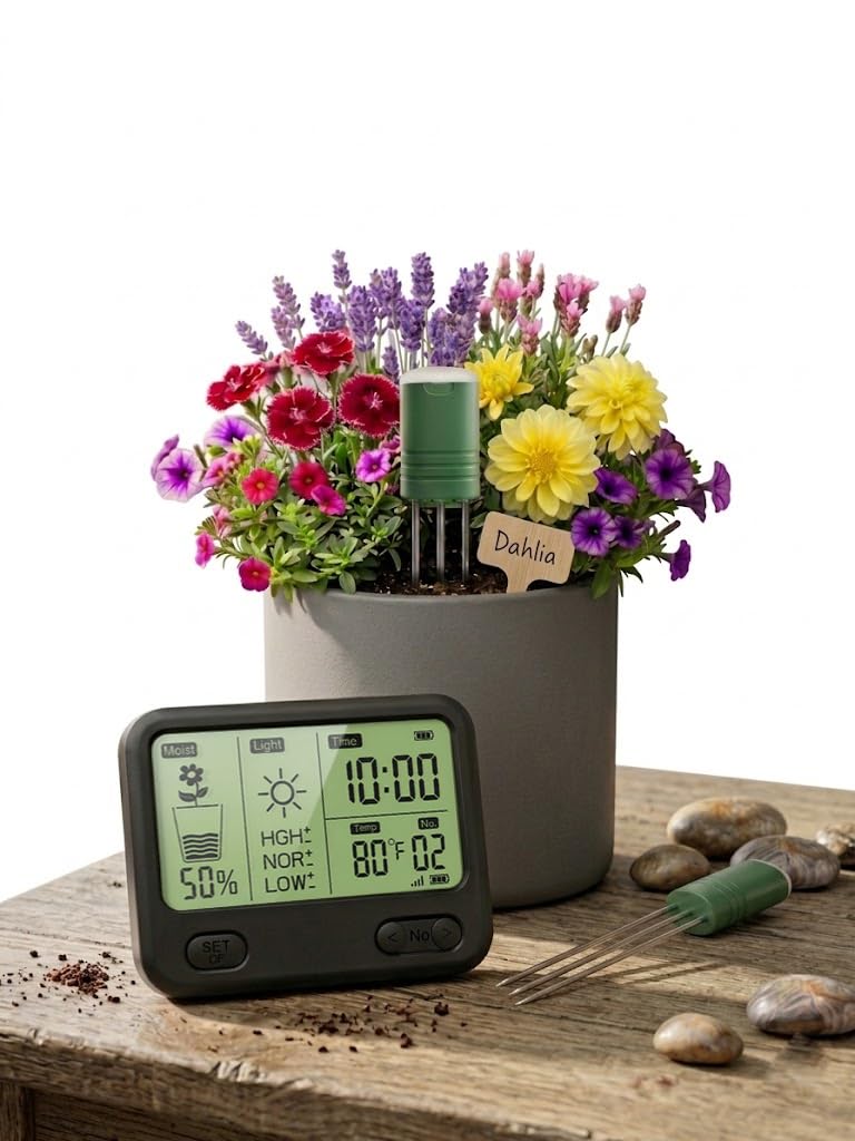 VODESON Soil Moisture Meter for Plants, Multi-Zone Wireless Soil Test Kit & Soil Thermometer, TDR4-in-1 Plant Water Meter, 230ft RF, IPX5 Waterproof, Indoor Outdoor Garden Lawn Farm(Display+2Sensor) Display+2 Sensor
