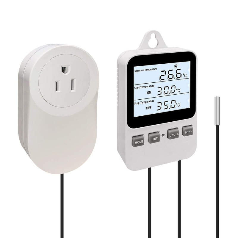[Australia - AusPower] - Temperature Controller Heating Cooling Mode Digital Thermostat 120V 15A Plug in Thermostat Controlled Outlet for Reptile Greenhouses Seedling Mat Incubation Terrarium 