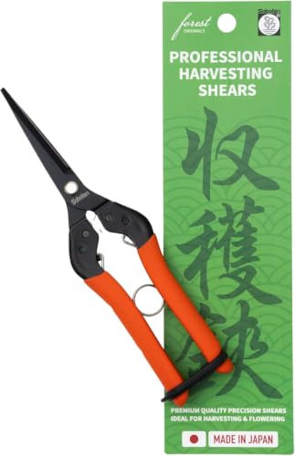 forest Originals Saboten 7.9-inch Japanese harvesting shears with straight fluorine-coated stainless steel blade and spring grip