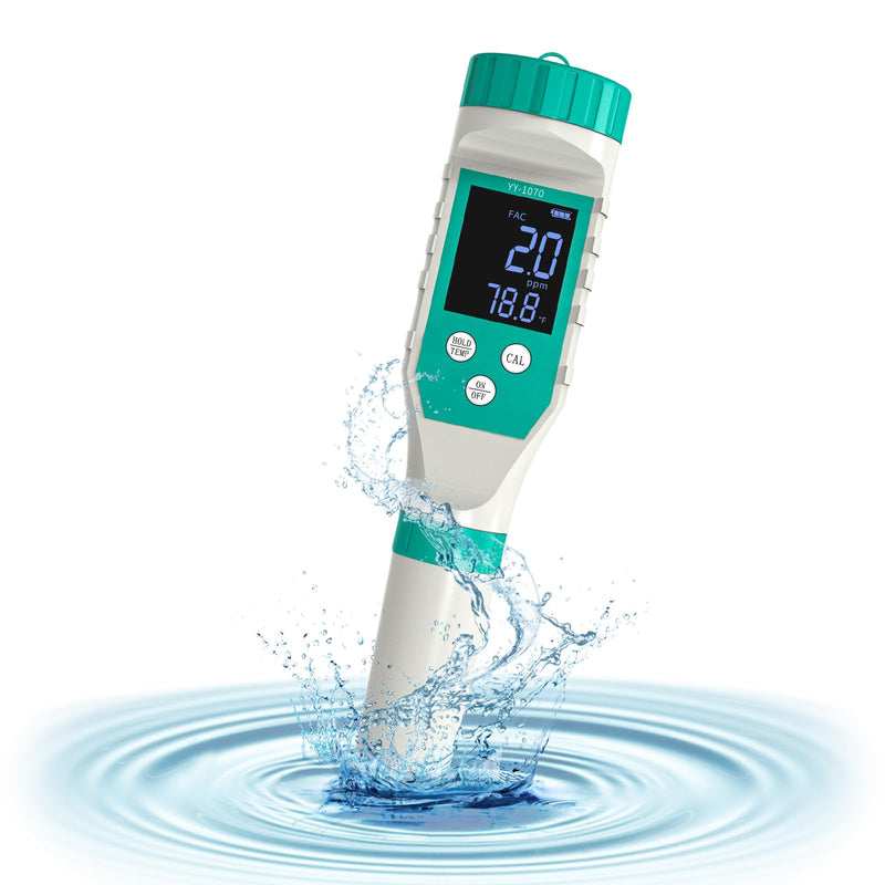 [Australia - AusPower] - Chlorine Tester for Pool, Pool Salt Tester and pHTester, 7 in 1 FAC Digital Salinity Tester for Saltwater Aquarium Sodium Chloride Swimming Pools Hot Tubs Spas 7 in 1 Chlorine Tester 