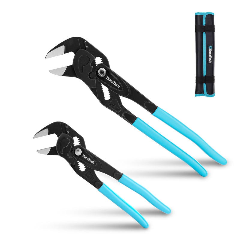 DURATECH 2-Piece Pliers Wrench, 7-Inch & 10-Inch Adjustable Wrench with Metric & SAE Scale, CR-V Steel Parallel Pliers with Storage Pouch, for Home Repair & Nut Tightening