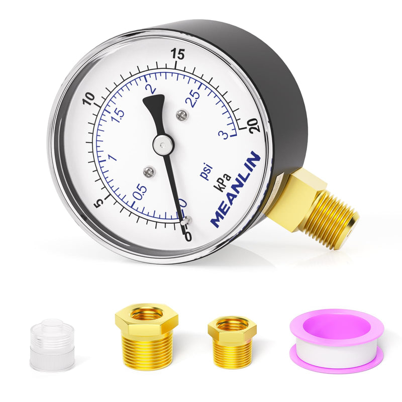 [Australia - AusPower] - MEANLIN MEASURE 0-3Psi Diaphragm Type Capsule Low-Pressure Gauge, Water Column Gauge, 2.6" Dial, 1/4" NPT, Rear Adjustable Knob, with 1/2" NPT and 3/8" NPT Hex Bushing, Lower Mount 0~3Psi 
