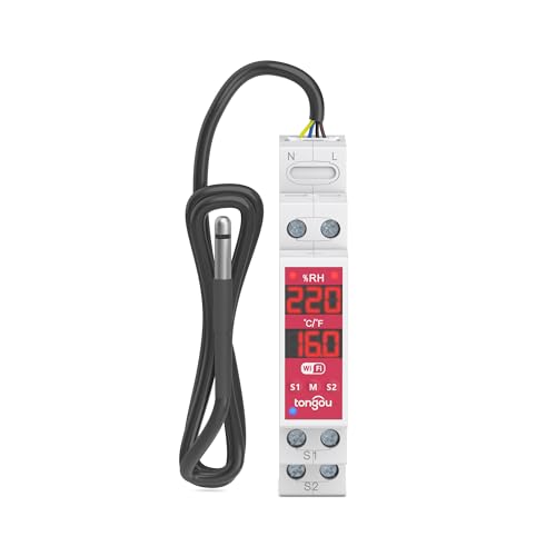 TONGOU Digital Display Temperature DIN Rail DIN, Controller Thermostat with NTC Probe Temperature Sensor, Dry Contact Smart Switch 2-Channel, TUYA/SMART Life App