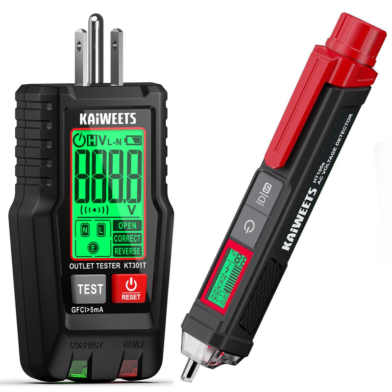 [Australia - AusPower] - KAIWEETS HT100s Voltage Tester/Non-Contact Voltage Tester and KAIWEETS KT301T GFCI Outlet Tester with LCD Display 