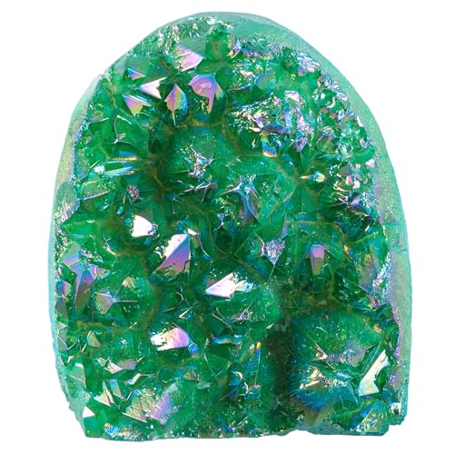 TUMBEELLUWA Angel Aura Quartz Crystal Cluster Geode for Display Collection Green