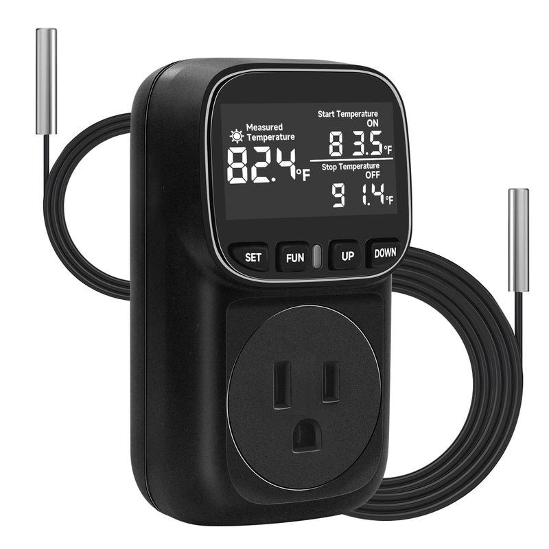 [Australia - AusPower] - Digital Temperature Controller Outlet, Plug-in Thermostat with LCD Display, Black, Indoor Temperature Monitoring 