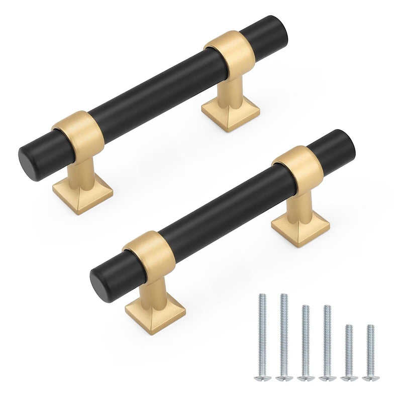 10Pack Hole Centers 2.5inch(64mm) Black Cabinet Handles with Gold Champagne Base T Shaped Kitchen Cabinet Pulls Hardware Pull Handle for Cabinets Dressers 4inch Total Length Hole Centers: 2.5inch Black with Champagne Gold Base 10