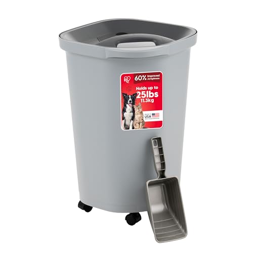 IRIS USA Dog Food Storage Container, Up to 25 lbs, Gray/Dark Gray