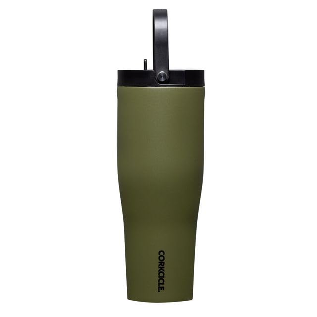 Corkcicle Go Cup XL - Leak-Proof Travel Tumbler - Triple Insulated Stainless Steel Water Bottle - Easy-Carry Handle - Summer Drinkware Gift - Keeps Drinks Ice Cold - 30 oz - Olive