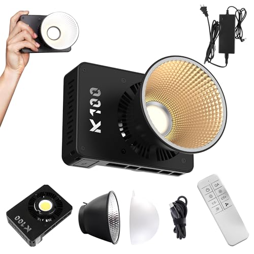 Walking Way 100W Led Video Camera Light Kit, 2800K-6800K Bi-Color Continuous Output Lighting for Photography, Cob Camera Lights with LED Screen 3 Powering, for Film Making, Photography Studio, Black