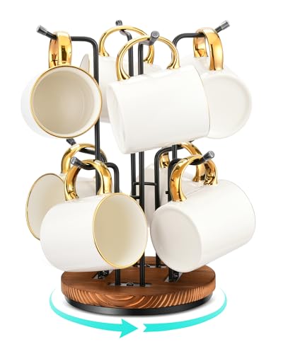 HULISEN 360° Rotating Mug Tree, Coffee Mug Holder for Large Cups, 8 Hooks