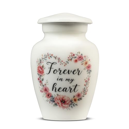 Small Urns for Human Ashes Keepsake, Cremation Urn for Ashes for Women & Man, Funeral Decorative Mini Urns, Forever in My Heart & Flower, Miniature, Tiny Sharing Urn - Little Keepsake