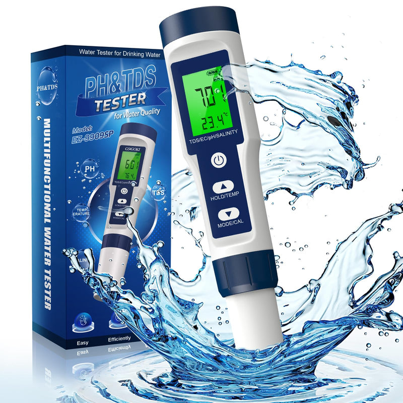 [Australia - AusPower] - 6 in 1 TDS Meter & PH Tester, 0.01 High Accuracy Pool Salt Tester PH Meter for Water, Water PH/TDS/EC/Salt/Temperature Tester(°F/℃), PPM Meter for Drinking Water, Hydroponics, Aquarium and Pool 
