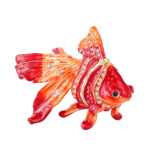 Lucky Goldfish Shape Trinket Box Hinge Hand-Painted Small Jewelry Ring Holder Boxes Enamel Animals Craft Christmas Gift for Women