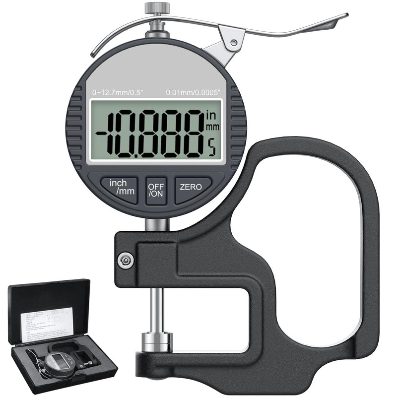 [Australia - AusPower] - Digital Thickness Gauge 0-12.7mm/0.5" | 0.01mm/0.0005", Thickness Meter Precise Electronic Micrometer with LCD Display, Suitable for Paper/Film/Leather/Wire Thickness Gauge-Black 