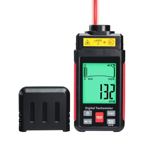 Non-Contact Tachometer with Reflective Tape, High Precision Digital Laser Speedometer (10-99,999 rpm) with Large LCD Display, Backlight and Max/Min/AVG Function and Data Hold
