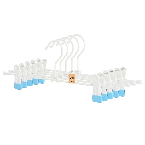 Metal Wire Clips Pants Baby Children Bottom Trouser Clothes Hangers, 20 Pack Baby Toddler Infant Newborn Kids Heavy Duty with Adjustable Clips, 11.8" Space Saving for Legging Garment Jeans (Blue) Blue