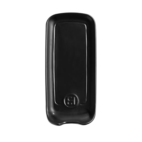 Emile Henry ceramic spoon rest in truffle color, 9x4 inches, made in France, with a smooth, rounded design for kitchen use.